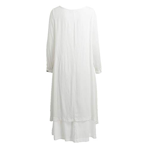 WSLCN Vestido Feminino de Algodão e Linho Irregular Manga Longa Camisa Blusa longa Longa Casual Solt
