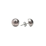 Minoplata Pendientes Media Bola de Plata de Ley 925, Acabado Matizado, 10mm de Diámetro, Cierre de Presión, con Cajita de Regalo