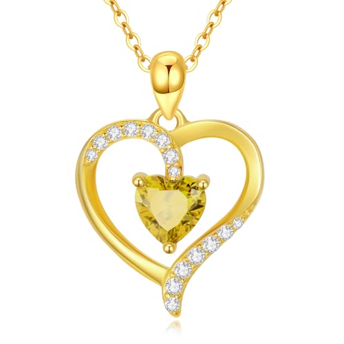 14K Gold Heart Pendant Necklace for Women 14kt Gold Birthstone Heart Necklace Birthday Christmas Gift for Her Sister Mom Wife Girlfriend, 16+2 Inch