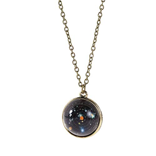JczR.Y Eight Planets Necklace Pendant Double-sided Glass Ball Universe Galaxy Solar System Guardian Stars Necklace for Women