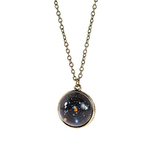 JczR.Y Eight Planets Necklace Pendant Double-Sided Glass Ball Universe Galaxy Solar System Guardian Stars Necklace for Women