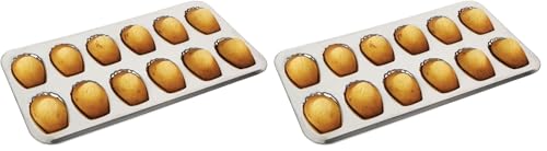 Gobel - Plaque de 12 madeleines - Fer blanc - Dimensions : 39,5 x 20 x 1,7 cm - Empreinte : 8 cm – Fabriquée en France (Lot de 2)