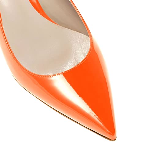 Odernee Women's Orange 4 Inch Patent Pointed Toe Block High Heel Slip On Pumps Shoes Size 8 #TOP3