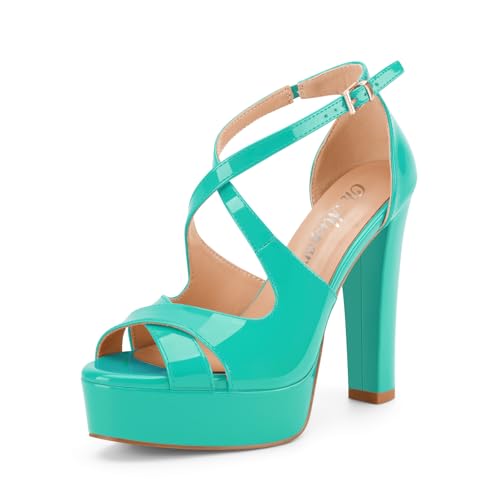 Oh Mispares Wome's Chunky Block High Heel Platform Sandals Peep Toe Sexy Crisscross Strappy Heels for Women Ankle Strap Dress Shoes for Wedding Party Evening Summer