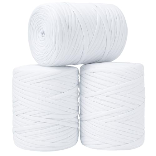 SYMEON Fio de Malha 1kg Ecologico Residual 140m para Crochê Tricô Artesanato (Tons de Branco)