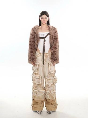 Dawery Multi-Pocket Cargo Jeans for Women Winter Casual Loose Floor Length Wide Leg Denim Pants Tide Trouser2