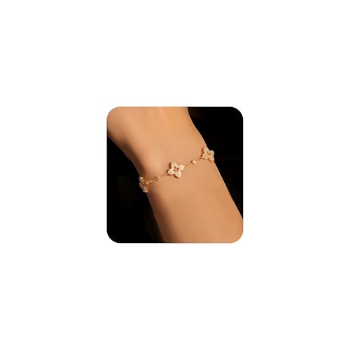 18K Gold Plated Clover Bracelet for Women, Hollow Four Leaf Clover Bracelet, Cross Flower Chain, Jewelry Gift for Birthday Valentine