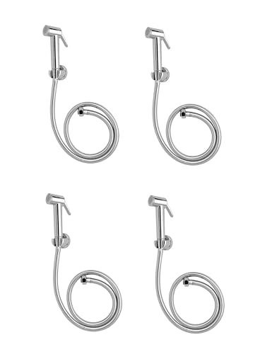 Image of Bathroom Water Gun /Jet Spray for Toilet | High Pressure, Durable, Flexible ABS Health Faucet Set with 1m SS 304 Hose Pipe & Wall Hook for English Toilet | Pack of 4