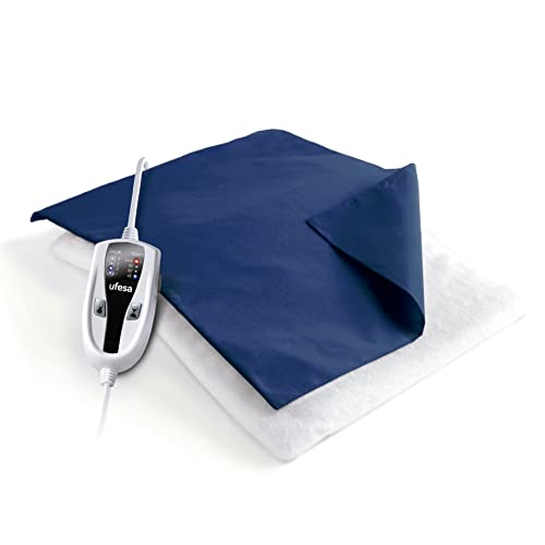 Ufesa Flexy Heat N4 Almohadilla Térmica Eléctrica 70x46cm, 100W, 4 Niveles de Temperatura, Temporizador, Apagado Automático, Funda Textil Azul