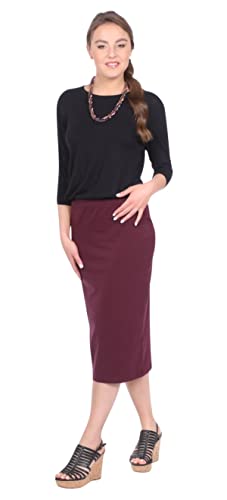 Kosher Casual Women's Modest Midi Lightweight Cotton Spandex Tapered Pencil Skirt4