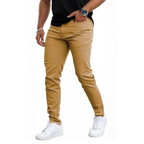 Mens Jeans Skinny Stretch Premium High Rise Colored Jeans Expandable Waist 28W x 28L Black