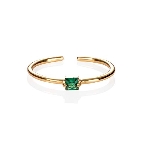 Namana Anillo Verde para Mujer y Niña Con Piedra de Circonita Cúbica, Simple Chapado en Oro Con Piedra Cuadrada Esmeralda, Dorado para Adolescente
