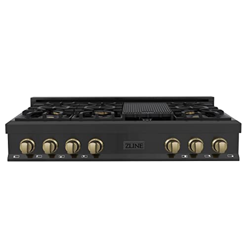 Zline Kitchen And Bath RTBZ-48-CB Zline Autograph Edition 48 Inch Porcelain Rangetop With 7 Gas Burners In Black Stainless Steel And Champagne Bronze Accents thumb #1