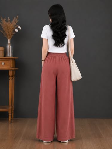 Image of LIRIT Womens Solid Color Wide Leg Trouser Pant with Drawstring Elastic Waist, Relaxed Fit, Full Length, Casual Lounge Palazzo Bottom