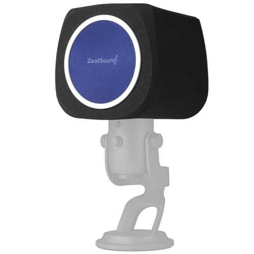 ZealSound Microphone Pop Filter for Blue Yeti/NanoAM8/SoloCast,Professoan Big Mic Foam Cover,Windscreen Pop Shield for Microphone Cover Protector for Recording Studios Noise Reducing,Black+Blue Filter