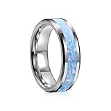HJIMMNHONG New Opal Fashion Ring Double Beveled Edge Delicate Polished Stainless Steel Simple Mens and Women Rings, Width 8mm,Blue, Size 11
