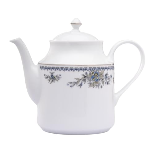 Dankotuwa Porcelain Luxury Tea Pot | 50 Fl Oz / 1490 ml | Floral w Pure Platinum Trim | Vegan Scratch Resistant Hard Chip Resistant | Dishwasher Safe (Infuser Not Included) (Tea Pot - Treasure Blue)