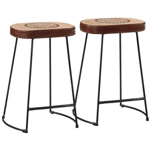 Industrial Style Bar Stools Set with Faux Leather Upholstery and