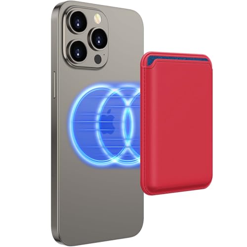 Homstect Upgraded MagSafe Wallet, Magnetic Phone Wallet 3 Cards Holder, 23 Magnets, Credit Card RFID Blocking, Slim Leather, Magnetic Wallets for iPhone 17/16/15/14/13/12 Series-Red