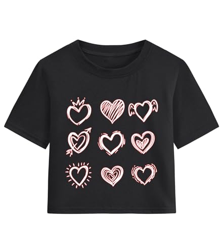 Tkria Girl Crop Tops Valentine Short Sleeve Tshirt Tie Dye Heart Teen Girls Shirt Clothes 6-14 Years