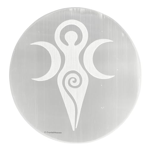 Image of Crystal Heaven Certified Selenite Crystal Charging Plate, 3 Inch Engraved Goddess Selenite Plate For Crystal Cleansing Re-Energy Work, Meditation And Pooja