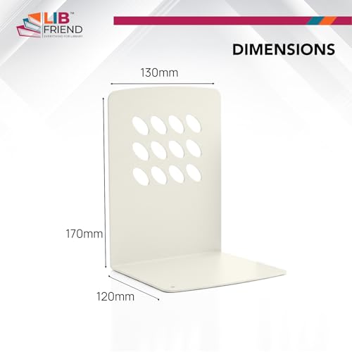 Image of LIBFRIEND Metal Non-Slip Bookends | Powder-Coated L-Shaped Book Holder for Desk, Office, Study Table and Library | Multicolour Options | Set of 2 (Ivory, M)