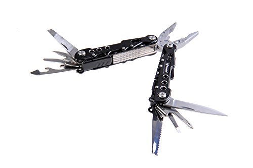 Huntington Traveler Premium, Herramienta Multiusos: alicates con 8 Herramientas de Acero Inoxidable Extra Fuerte 3CR13, Color Negro, MQ007-8G (DE)