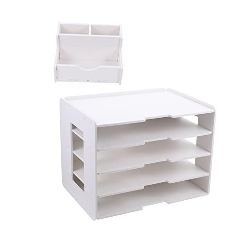HOMSFOU 1set Desktop File Storage Rack Organizer for Office Dormitory Space-saving Document Holder for Files Magazines Letters Practical Desktop Organizer Storage Box