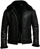B3 Blouson en cuir peau de mouton pour aviateur de la RAF Marron, Cuir synthétique noir B3, 4XL