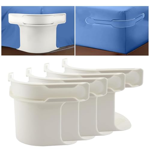 Maridergo 4PCS Bed Sheet Holder with Lock Strips Non-Slip Bed Sheet Clips Bed Sheet Fasteners Removable Fitted Sheet Corner Holders Easy to Install for All Sheet Mattress Sizes (White)