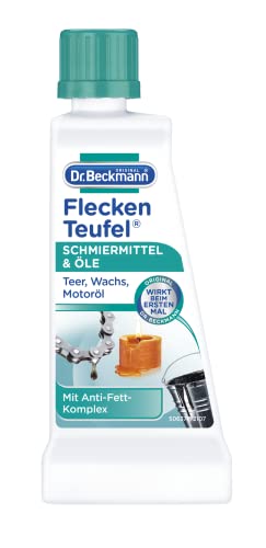 Dr. Beckmann Fleckenteufel Schmiermittel & Öle | Spezialfleckentferner gegen Ölflecken, Schmierfett, Teer und Kerzenwachs| 50 ml