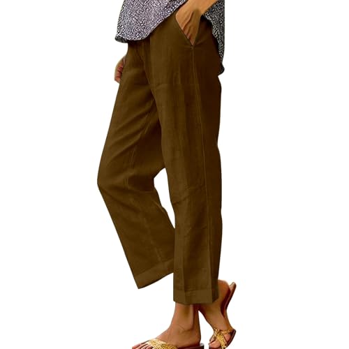 Pantalones cortos de lino de tres cuartos para mujer, talla grande, cintura elástica, pierna ancha, pantalones cortos para mujer, pantalones cortos de verano, holgados, casuales, pantalones de
