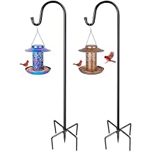 Ottsuls 2 Pack 76 inch Adjustable Shepherd Hooks and Solar Bird Feeder for Outdoors Hanging Decor Blue and Brown
