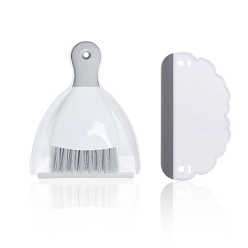 Atbuss Set Di 1 Mini Scopa Con 1 Spatola Bianca, Mini Set Di Pulizia Portatile Per Tavolo, Tavolo Da Pranzo, Divano, Tastiera (Grigio)