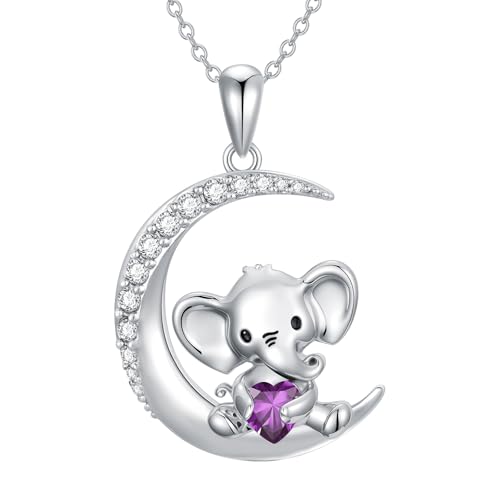 Image of PROESS Animal Birthstone Necklace 925 Sterling Silver Otter /Axolotl /Hippo /Elephant /Dachshund /Monkey /Red Panda Pendant Necklace Animal Birthstone Jewelry Gifts for Women