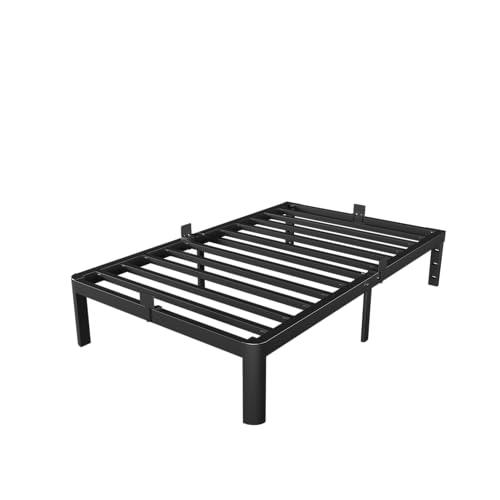 Image of Black Twin Bed Frames 12 Inch, Metal Bed Frame Twin Size No Box Spring Needed, DIY Headboard Holes, Heavy Duty Steel Support 3500 LBS, Noiseless, Round Corner Leg, Storage Space, Easy Assembly