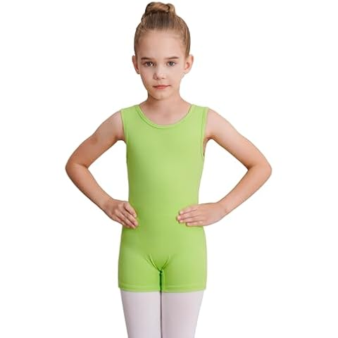 WEGETIT Gymnastics Leotards for Girls Gymnastics Sleeveless Tanktop Leotard (Neon Green, 8-10 Years) Cover