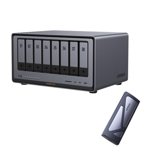 UGREEN NASync DXP8800 Plus, NAS de Escritorio de 8 bahías + Carcasa M.2 NVMe, CPU Intel i5 1235u de 10 núcleos, 8 GB de RAM DDR5, 2 Ranuras 10 GbE, 2 Ranuras M.2 NVMe, HDMI 8K (sin Disco)