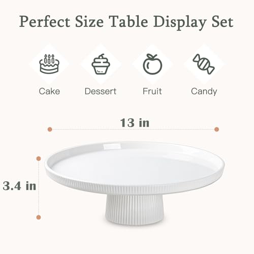 13 Inch Cake Stand, Ceramic Cake Stands for Party, Elegant Wedding Cake Plate for Dessert Table Display, Dessert and Cupcake Stand for Party, Baby Shower, Birthday, White - Image 4