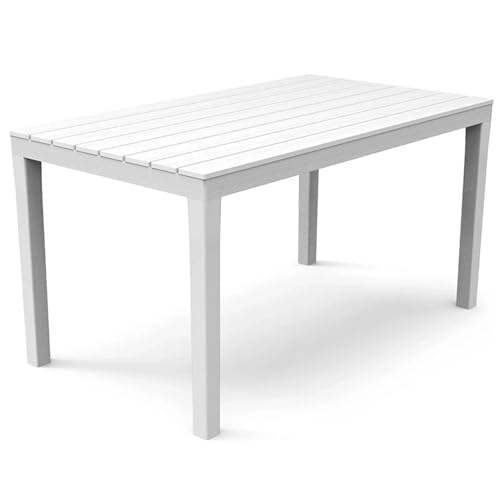 EffeDecor Tavolo da Pranzo Rettangolare in Resina Resistente da Esterno Bianco Doghe Effetto Legno Salvaspazio Ideale per Esterno,Bar,Ristorante,Balcone,Terrazzo 138x78x72 cm
