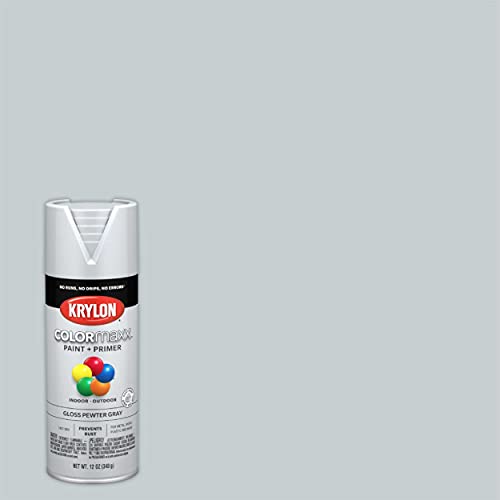 Image of Krylon K05531007 COLORmaxx Spray Paint and Primer for Indoor /Outdoor Use, Gloss Pewter Gray, 12 Ounce (Pack of 1)