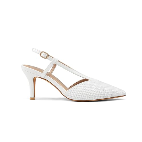Image of Slingback Kitten Heels for Women Closed Pointed Toe Pumps Dress Shoes with Buckle Strap Comfortable Slip On Sandal Heels for Work Party Wedding