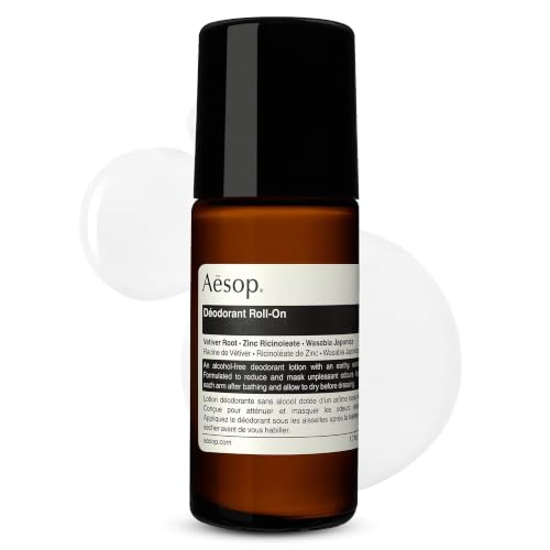 Aesop Aluminum Free Roll On Deodorant for Women & Men | Vetiver Zinc and Tea Tree to Reduce Odor | Alcohol-Free Formula for Sensitive Skin | Woody & Earthy | 1.6 oz