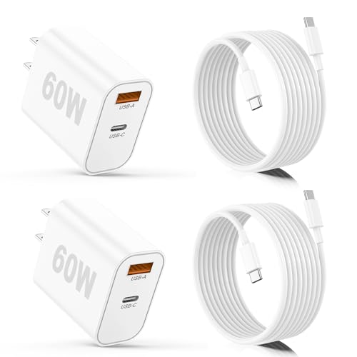 iPhone 17/17 Pro/17 Pro Max Charger, 60W Dual Port USB-C Wall Charger with PD 40W & QC 20W Fast Charging, 10FT USB-C Cable for iPhone 17/16/15, iPad Pro, MacBook M1/M2/M3, Android, White