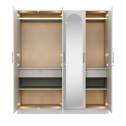 Image of Wakefit Wardrobe for Bedroom | 3 Yr Warranty | Cupboard for Bedroom, Almirah, Wooden Wardrobe, Comes with LED light, Storage Drawer, Mirror & Hanger, Density:680-750kg /m, Free Installation(Tyrian-LG)