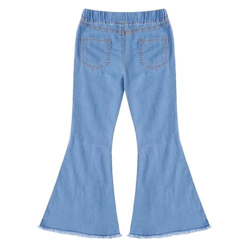 Kids Girls Elastic Waist Flare Jeans Ripped Fitted Denim Pants Raw Hem Bell Bottom Pants Casual Trousers4