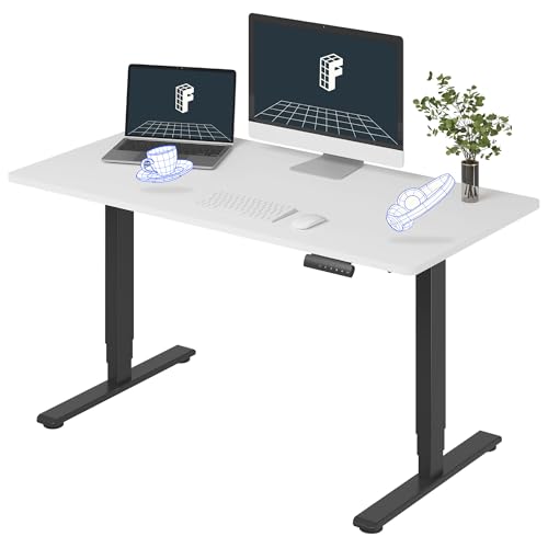 Image of FLEXISPOT E6 3-Stage Dual Motor Electric Standing Desk 55 x 28 Sit Stand Up Desk, Holds 220 lbs, Adjustable Height w /Memory Presets, One-Piece White Desktop & Black Frame, Ships in 2 Boxes