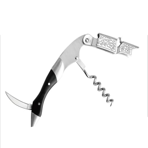 115g Abridor de Vino Personalizado de Acero Inoxidable Resistente , Profesional Doble Bisagra Camareros Sacacorchos con Enlace de Corte de Láminas y Mango de Madera (Negro-Ébano)
