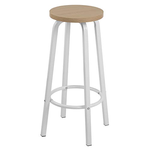 WOLTU Taburete de Bar Juego de 2, Taburete Alto Cocina para Salon Cocina Estructura de Metal, Asiento de MDF, Roble Claro - imagen 4