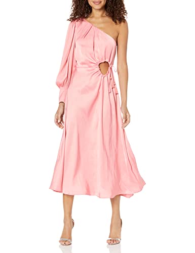 Robe midi asymétrique rose femme chic avec des pompons élégants signée MOON RIVER